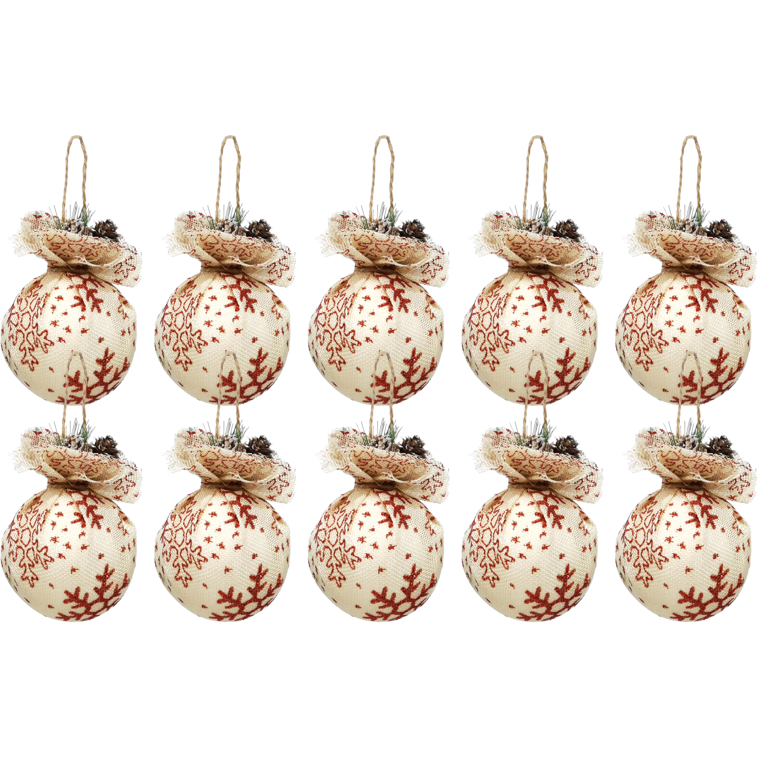 VESTIAMO CASA GRAN NATALE - Palle di Natale con bacche e pigne diametro 6 cm - set 10 pezzi